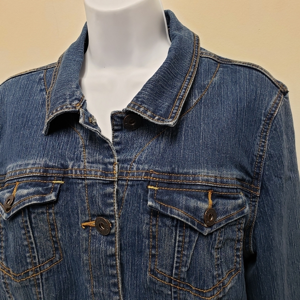 Gloria Vanderbilt Womens Embroidered Button Up Denim Jean Jacket Size Large - Picture 3 of 8
